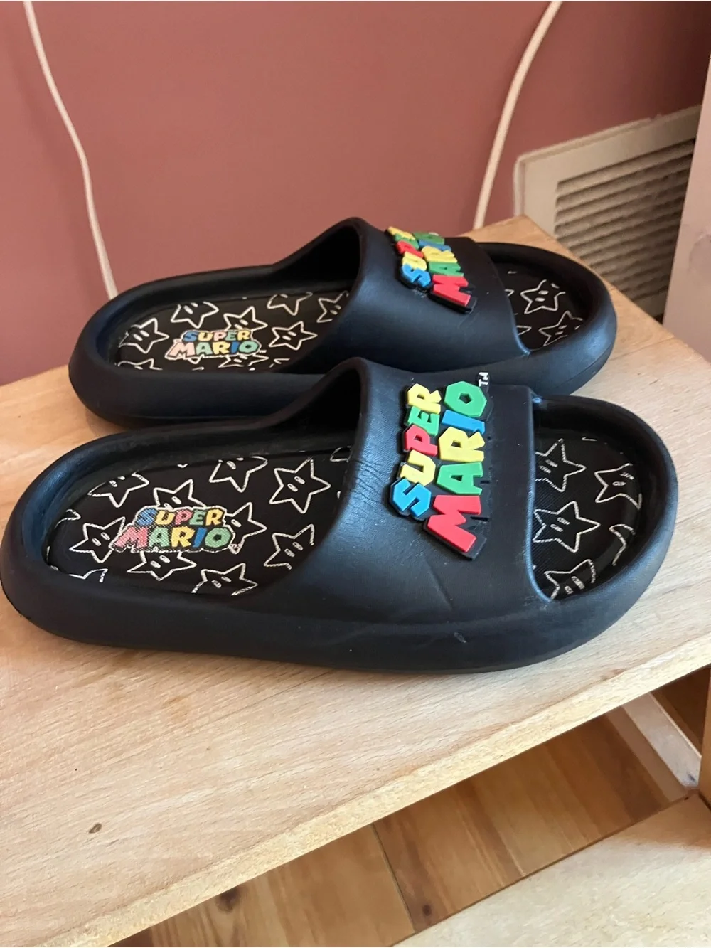 Super Mario Black Kids Slide Sandals with Colorful Logo